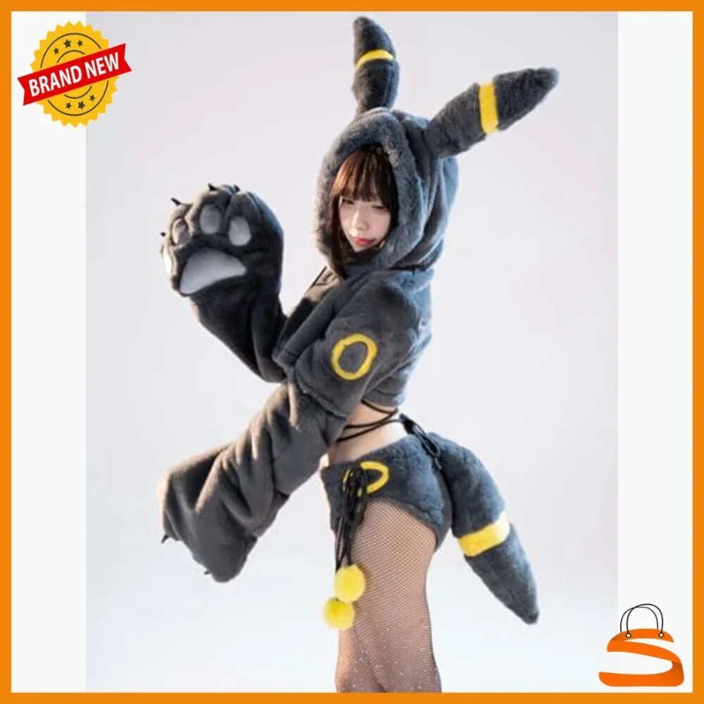 Fluffy Anime Cosplay Lingerie Set with Hoodie Tail Gloves